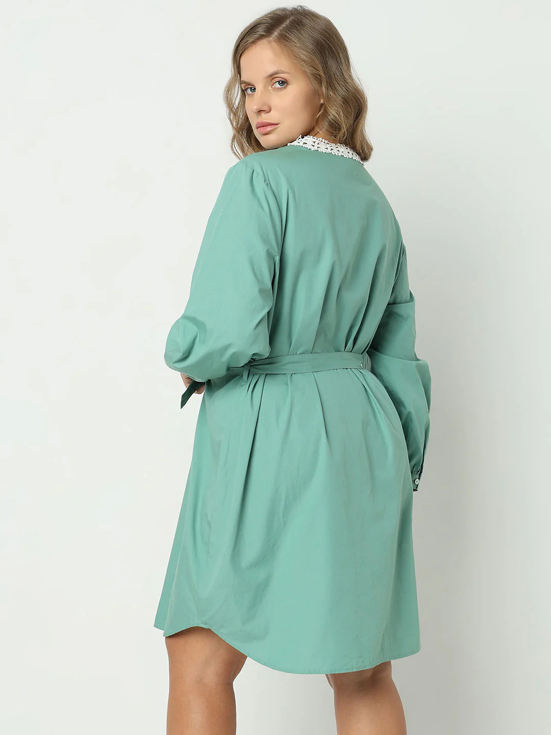 Curve Green Embroidered Short Dress - Image 4