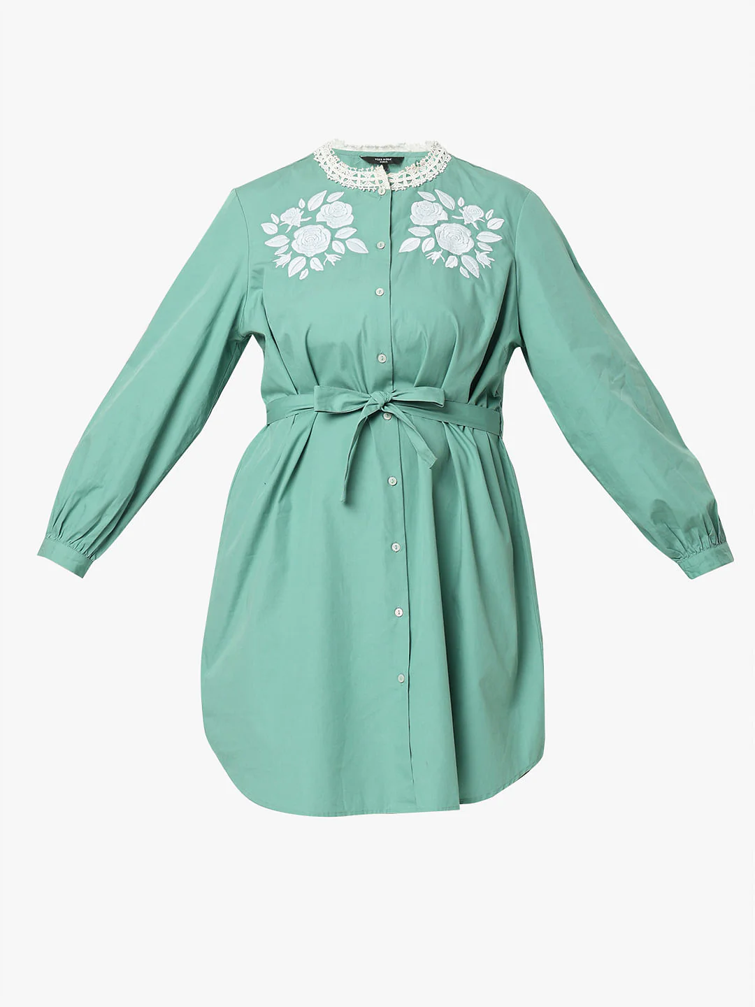 Curve Green Embroidered Short Dress - Image 7