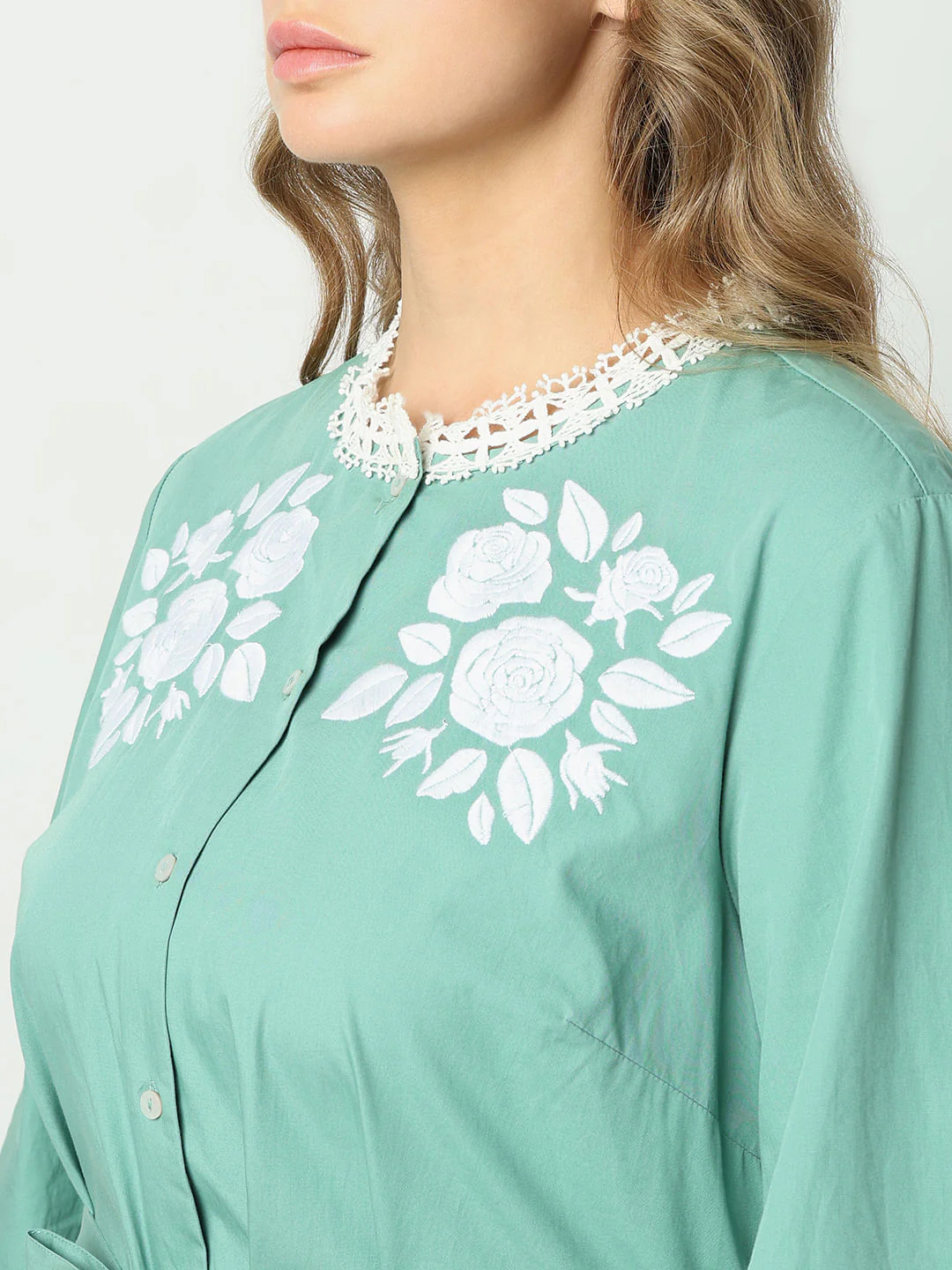 Curve Green Embroidered Short Dress - Image 8