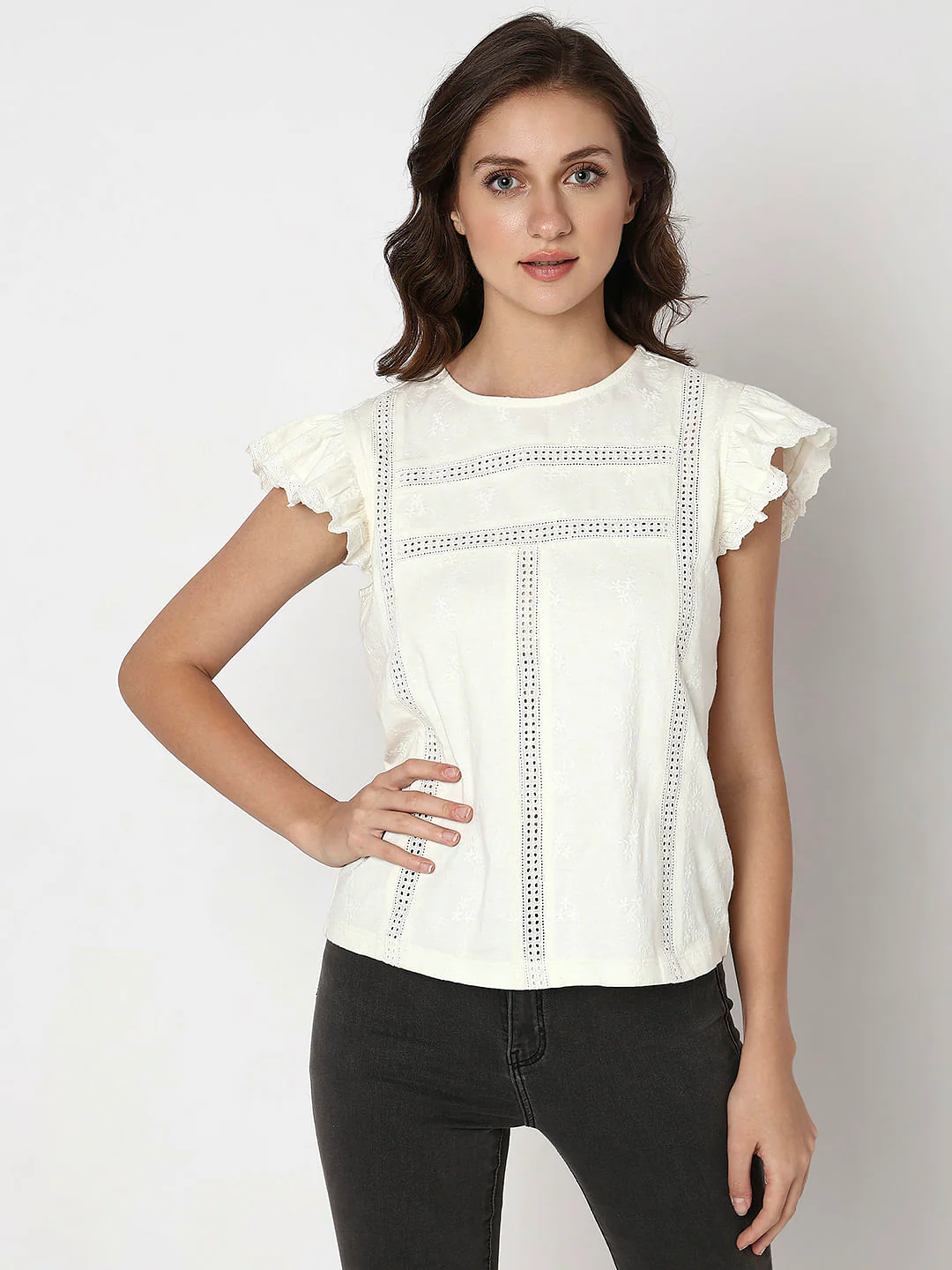 White Ruffle Sleeves Top - Image 2