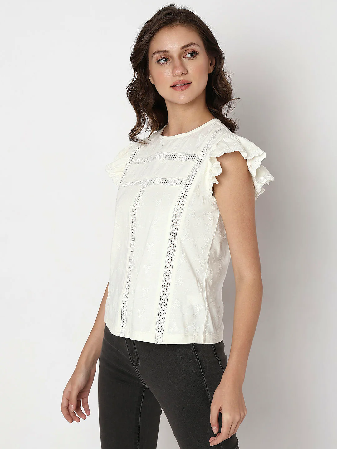 White Ruffle Sleeves Top - Image 3