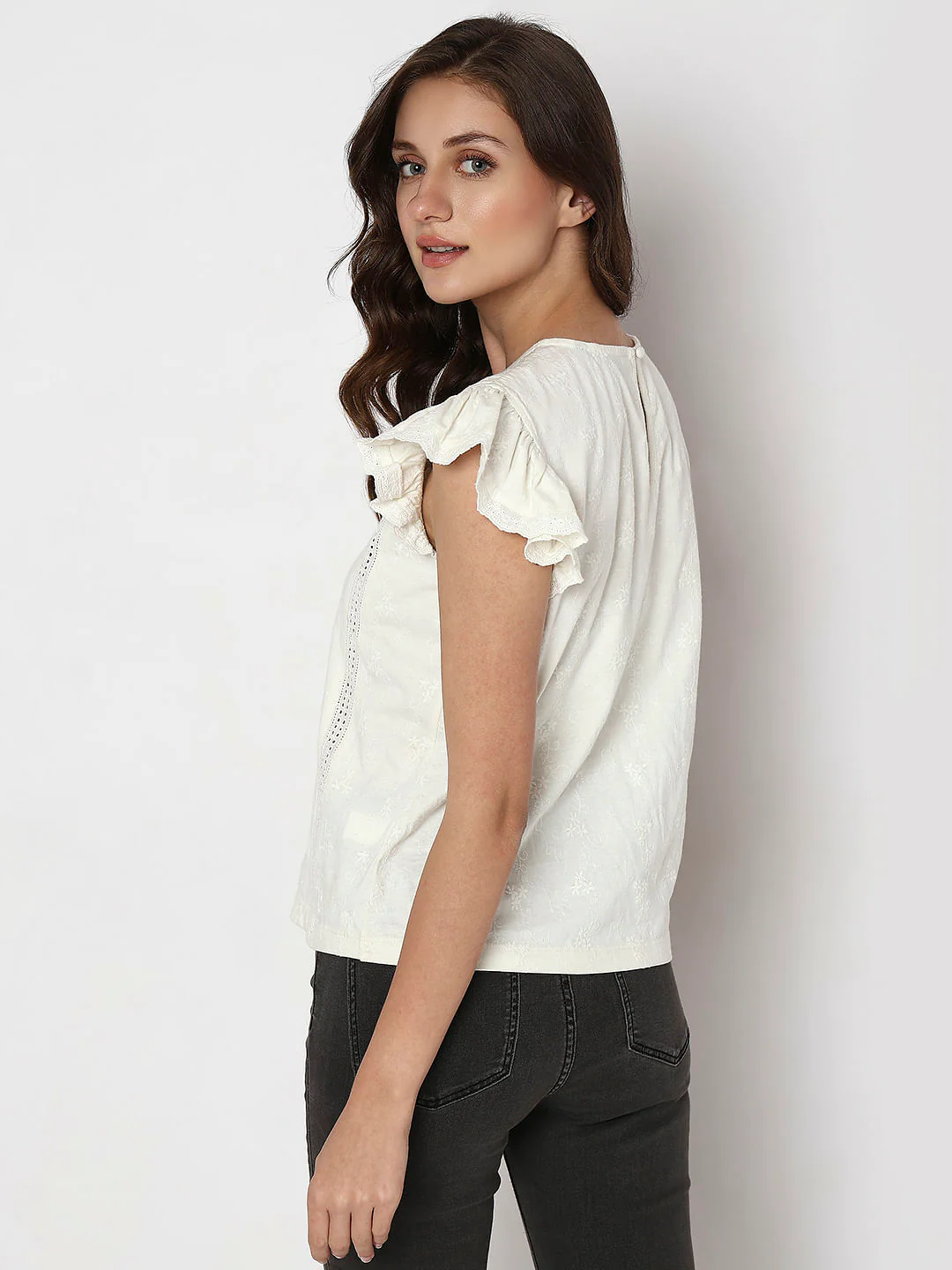 White Ruffle Sleeves Top - Image 4