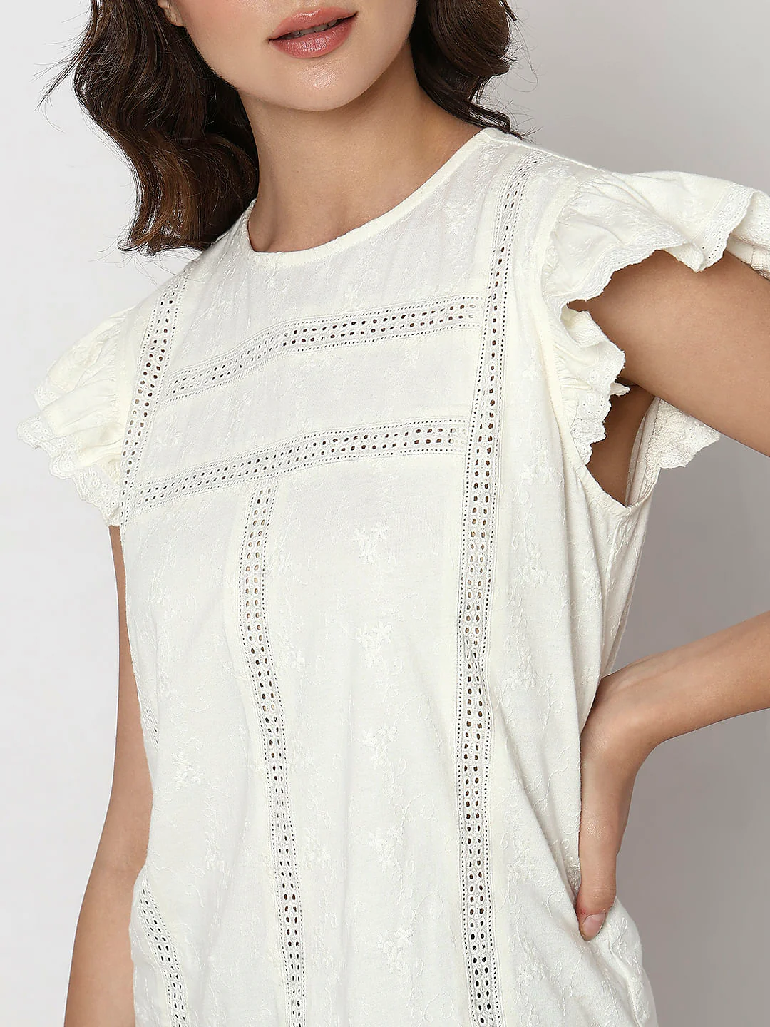 White Ruffle Sleeves Top - Image 6