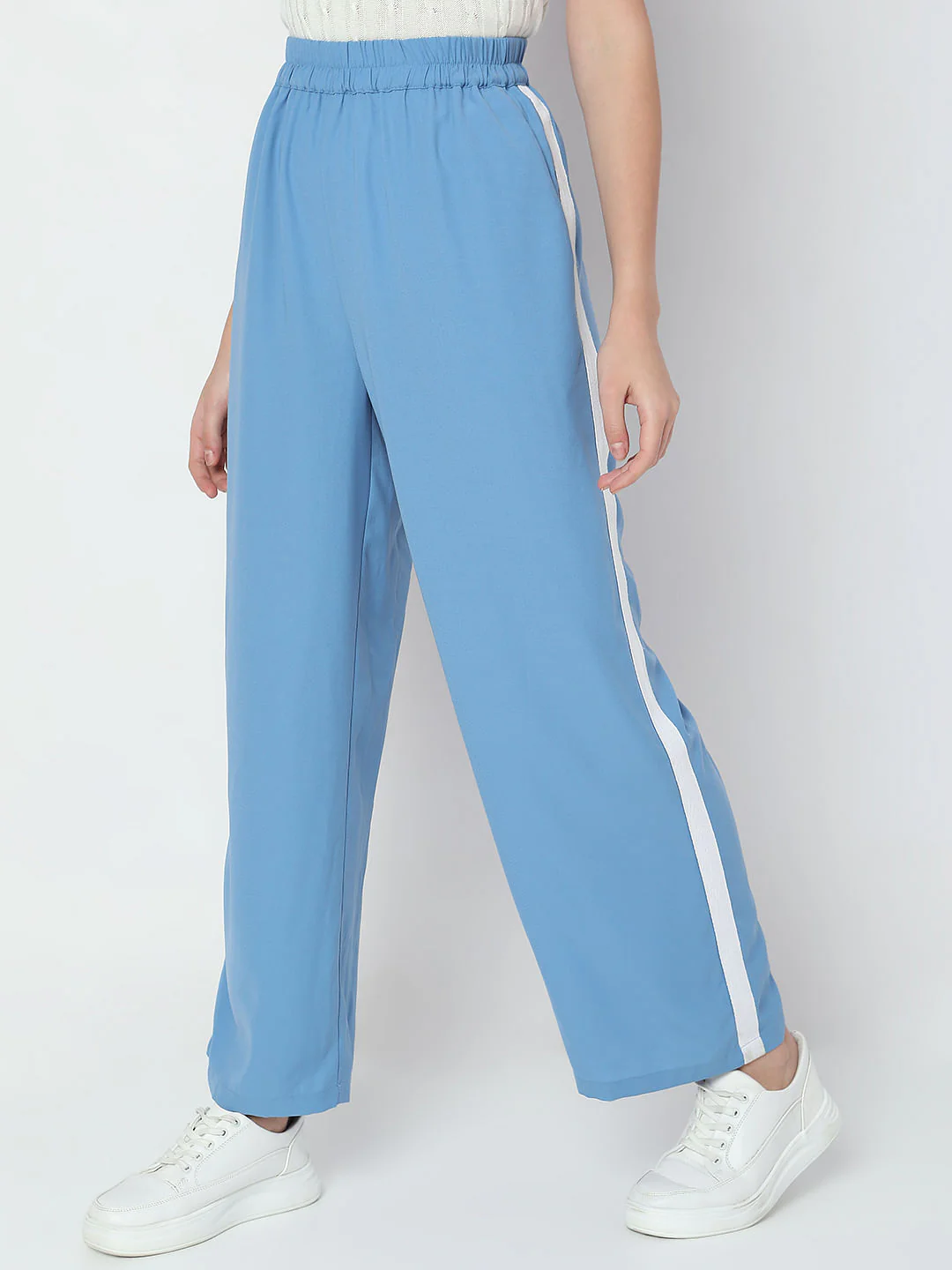 Blue Mid Rise Wide Leg Pants - Image 3