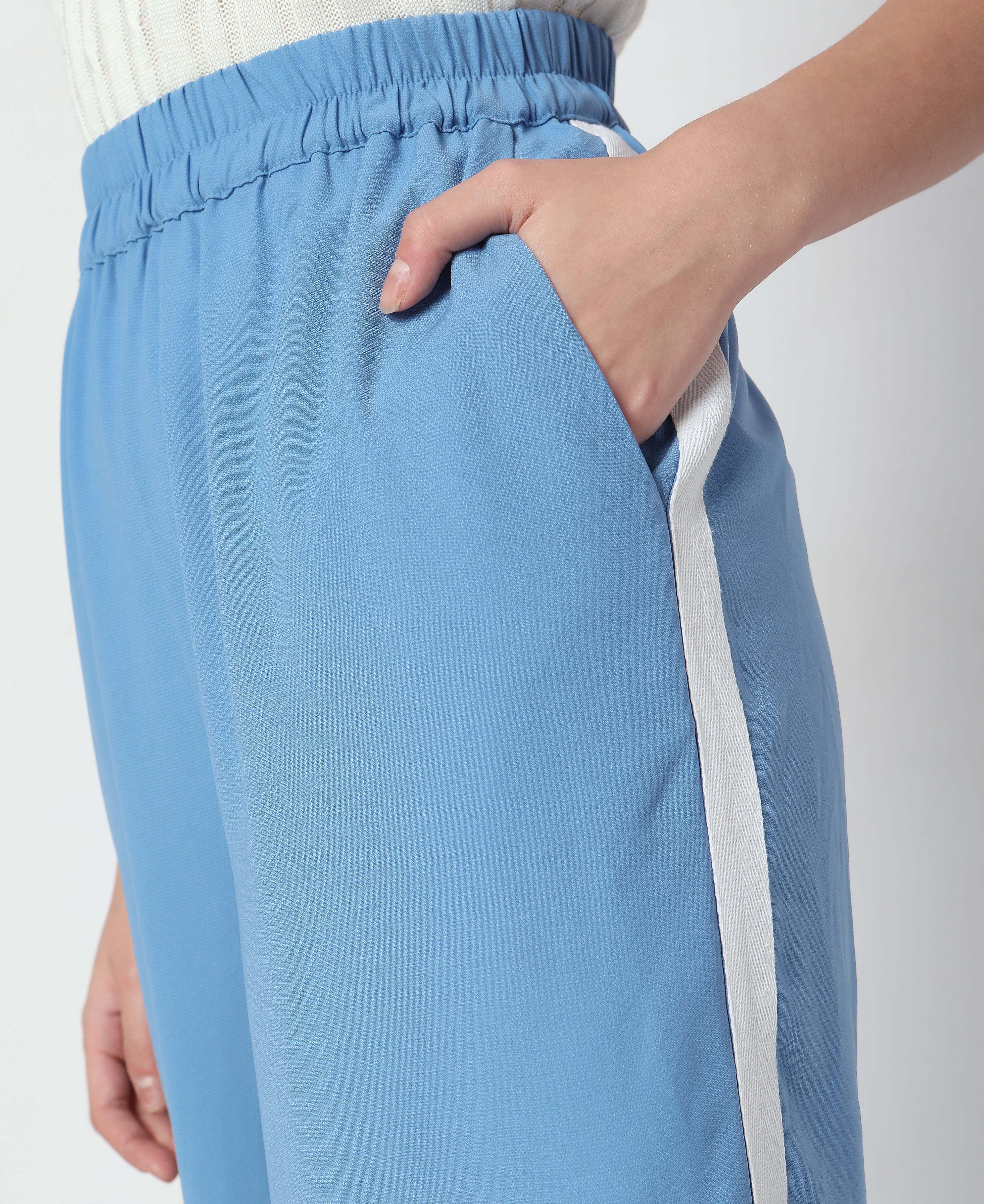 Blue Mid Rise Wide Leg Pants - Image 5