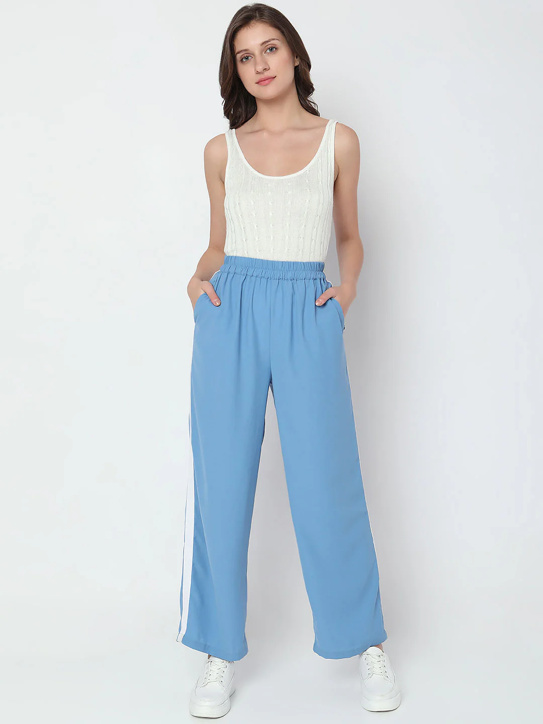 Blue Mid Rise Wide Leg Pants - Image 6
