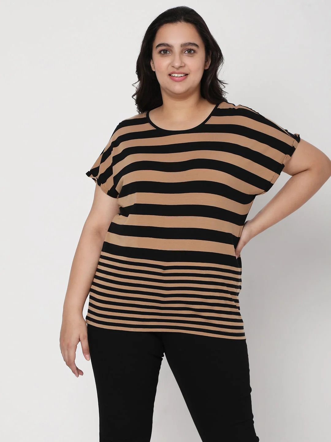 Curve Black Striped T-Shirt - Image 2