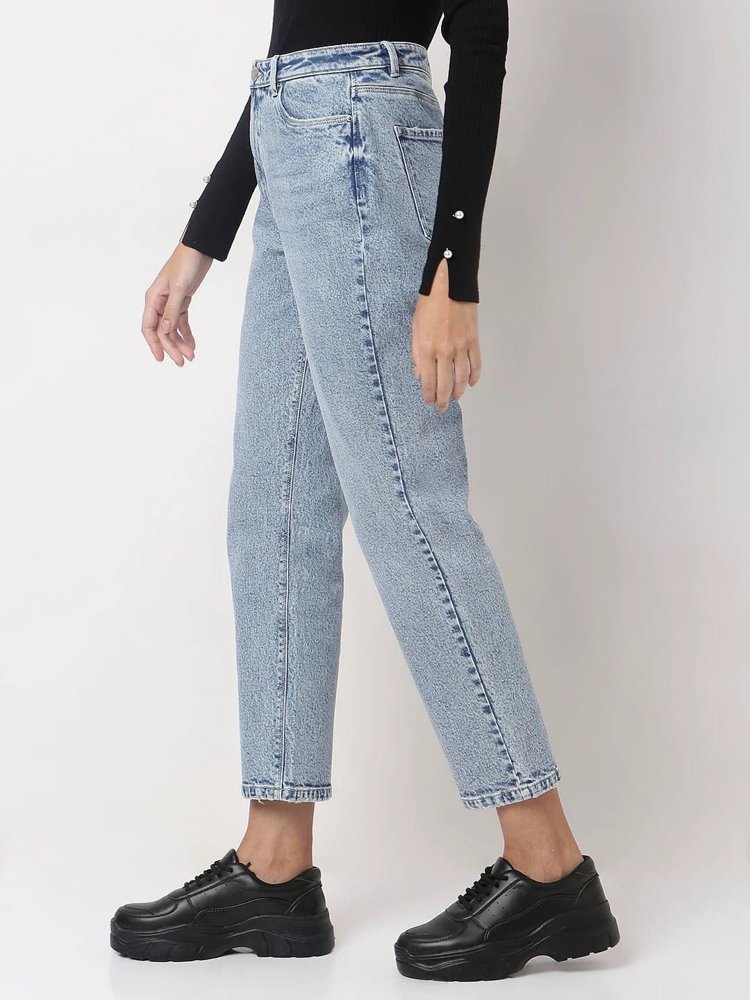Light Blue High Rise Mom Jeans - Image 3