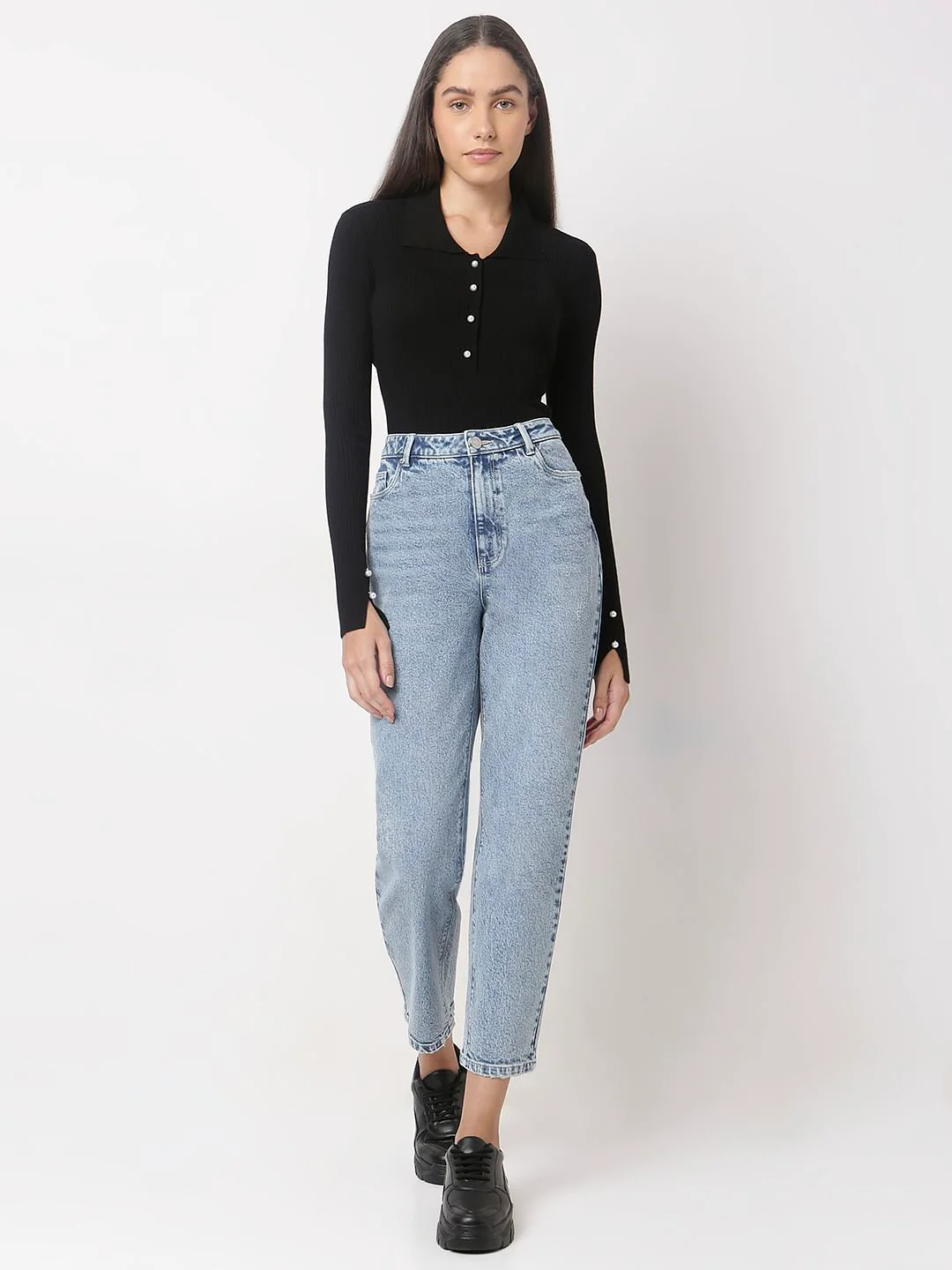 Light Blue High Rise Mom Jeans - Image 5
