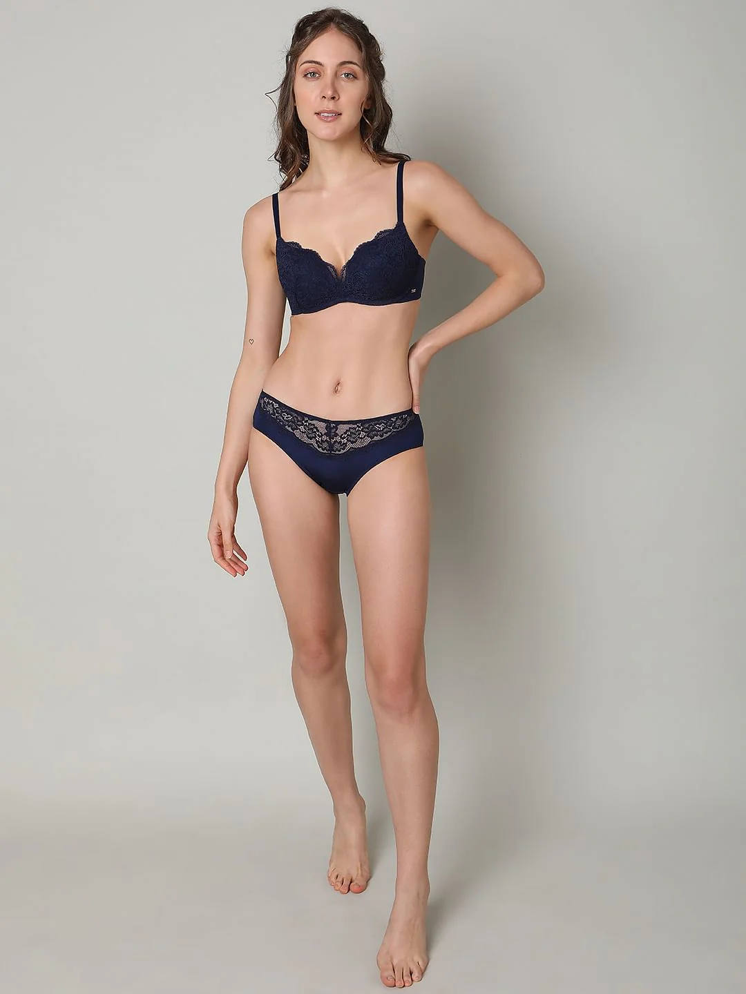 Navy Blue Padded Semi Coverage Push-Up Bra - Image 5