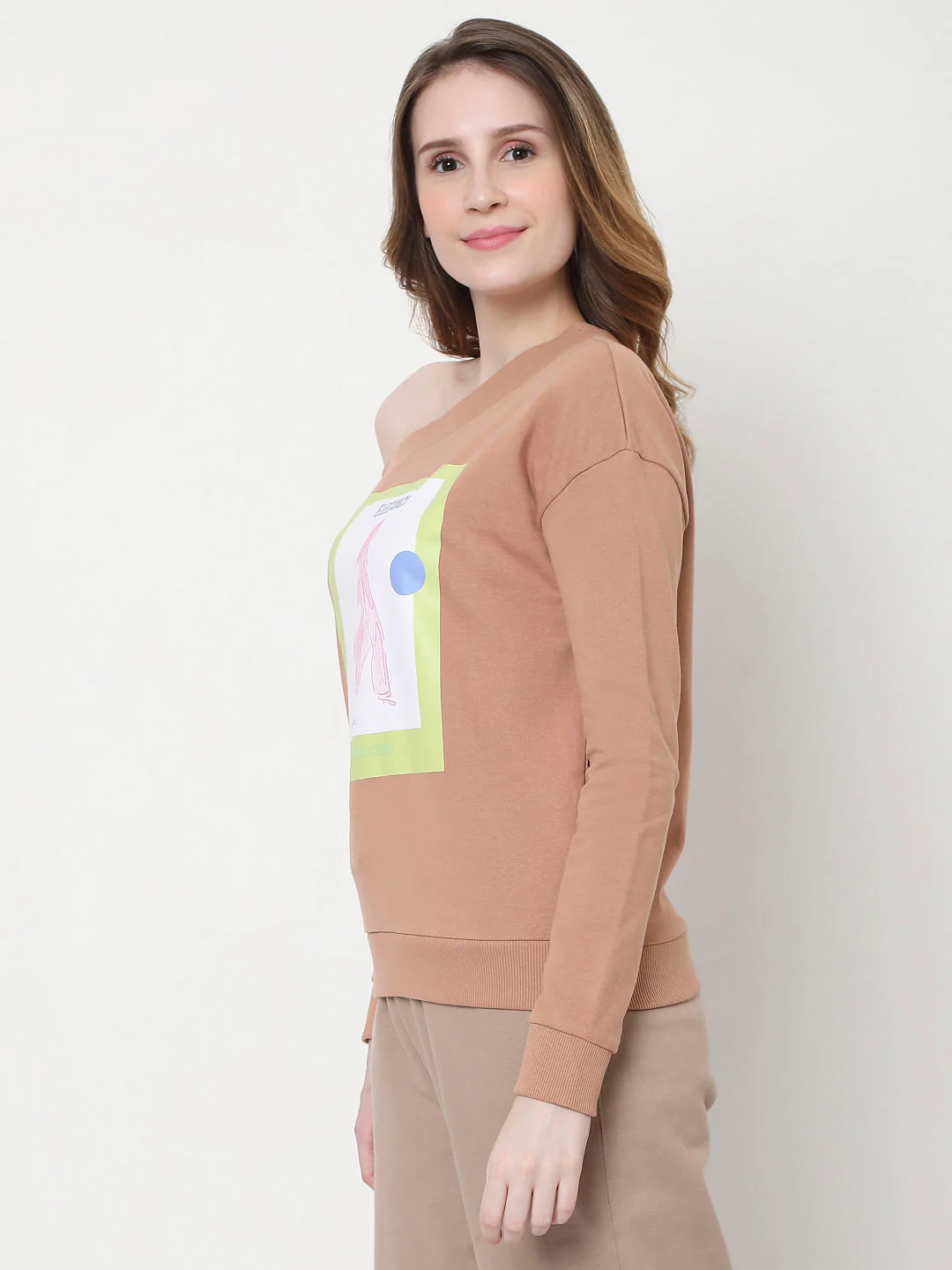 Dusty Pink One Shoulder Graphic Print Sweatshirt - Image 3