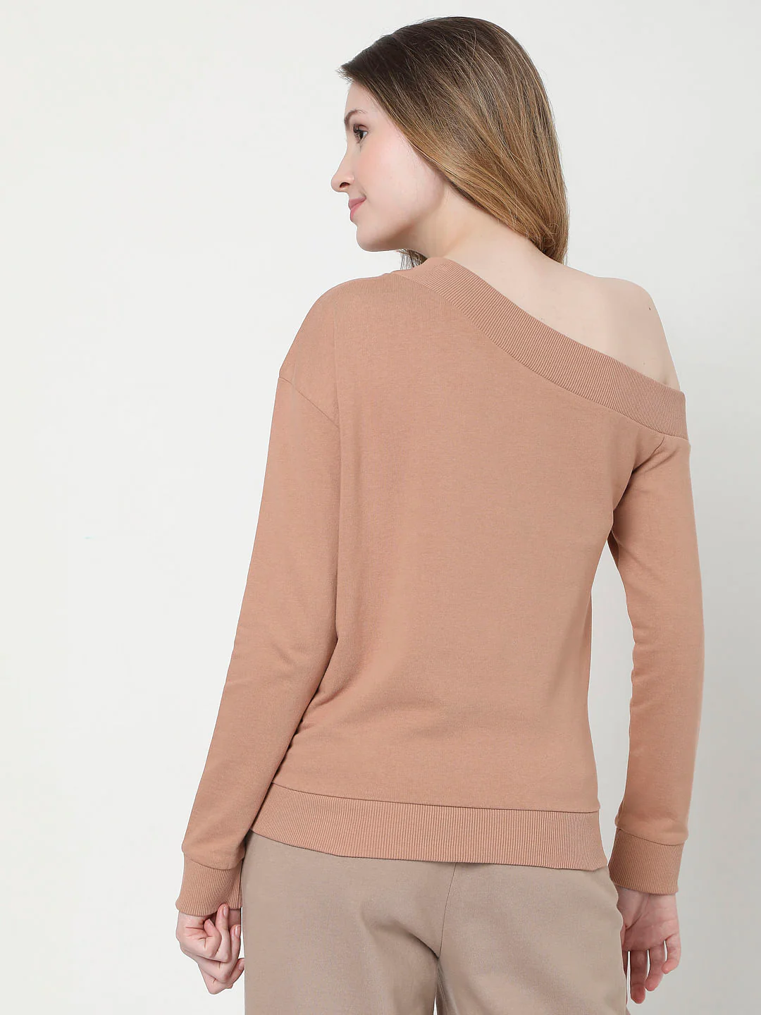 Dusty Pink One Shoulder Graphic Print Sweatshirt - Image 4