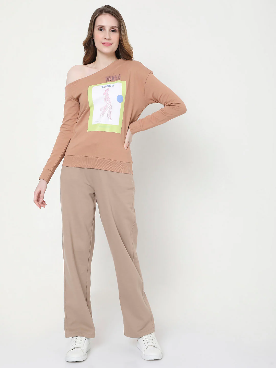Dusty Pink One Shoulder Graphic Print Sweatshirt - Image 5