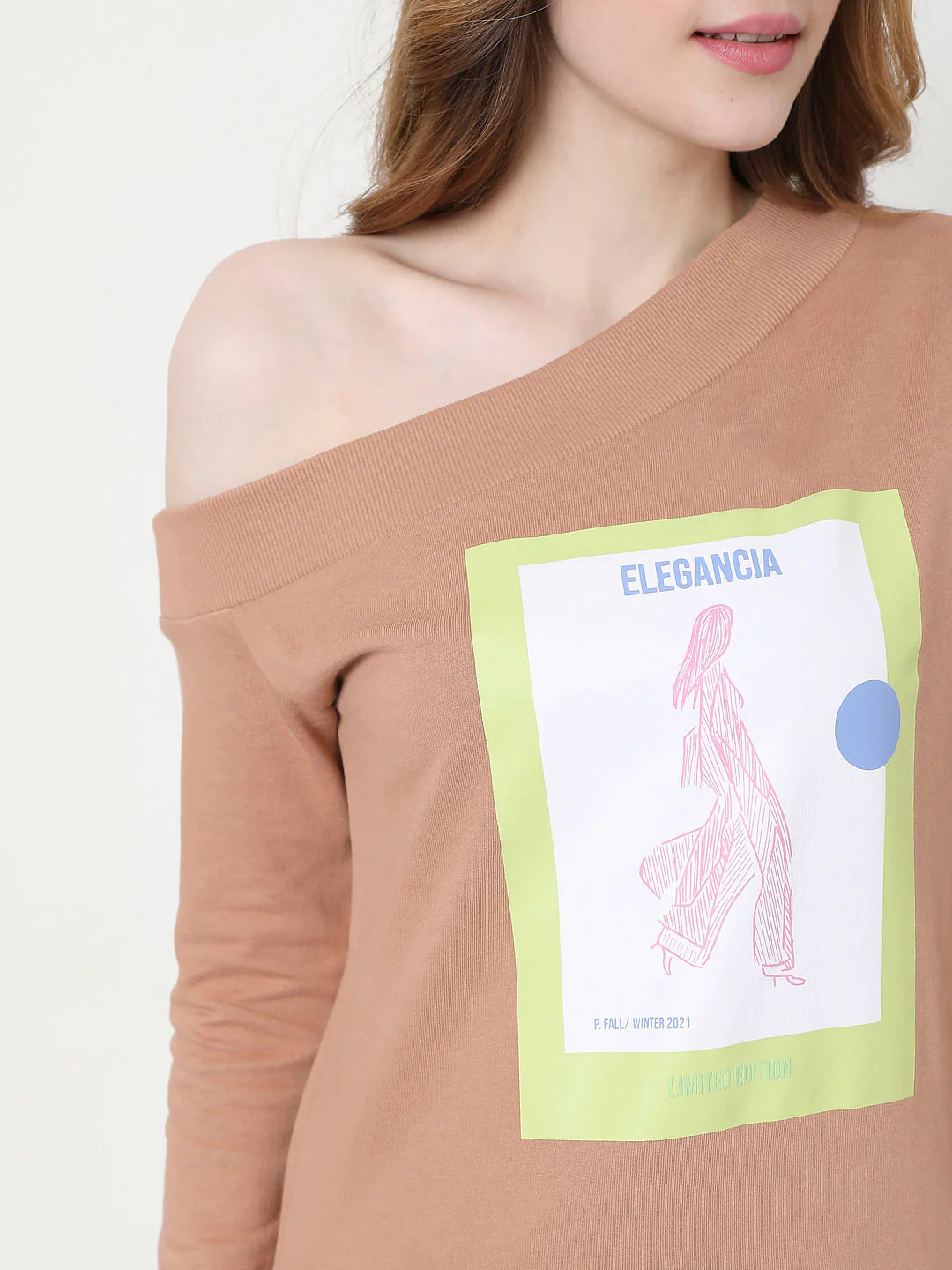 Dusty Pink One Shoulder Graphic Print Sweatshirt - Image 6