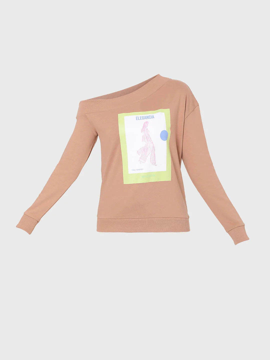 Dusty Pink One Shoulder Graphic Print Sweatshirt - Image 7