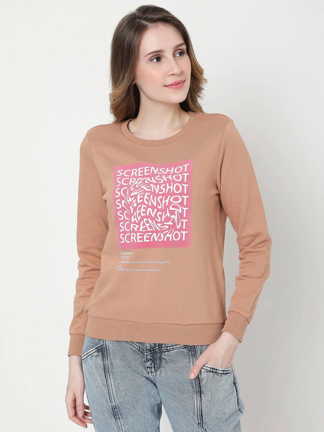 Beige Graphic Print Sweatshirt - Image 2