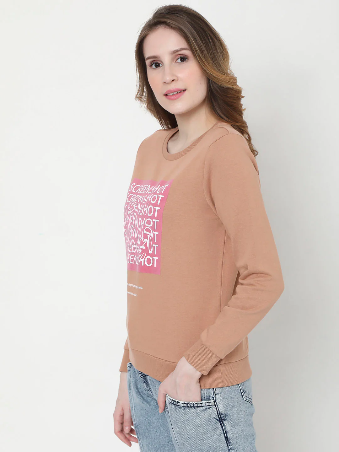 Beige Graphic Print Sweatshirt - Image 3