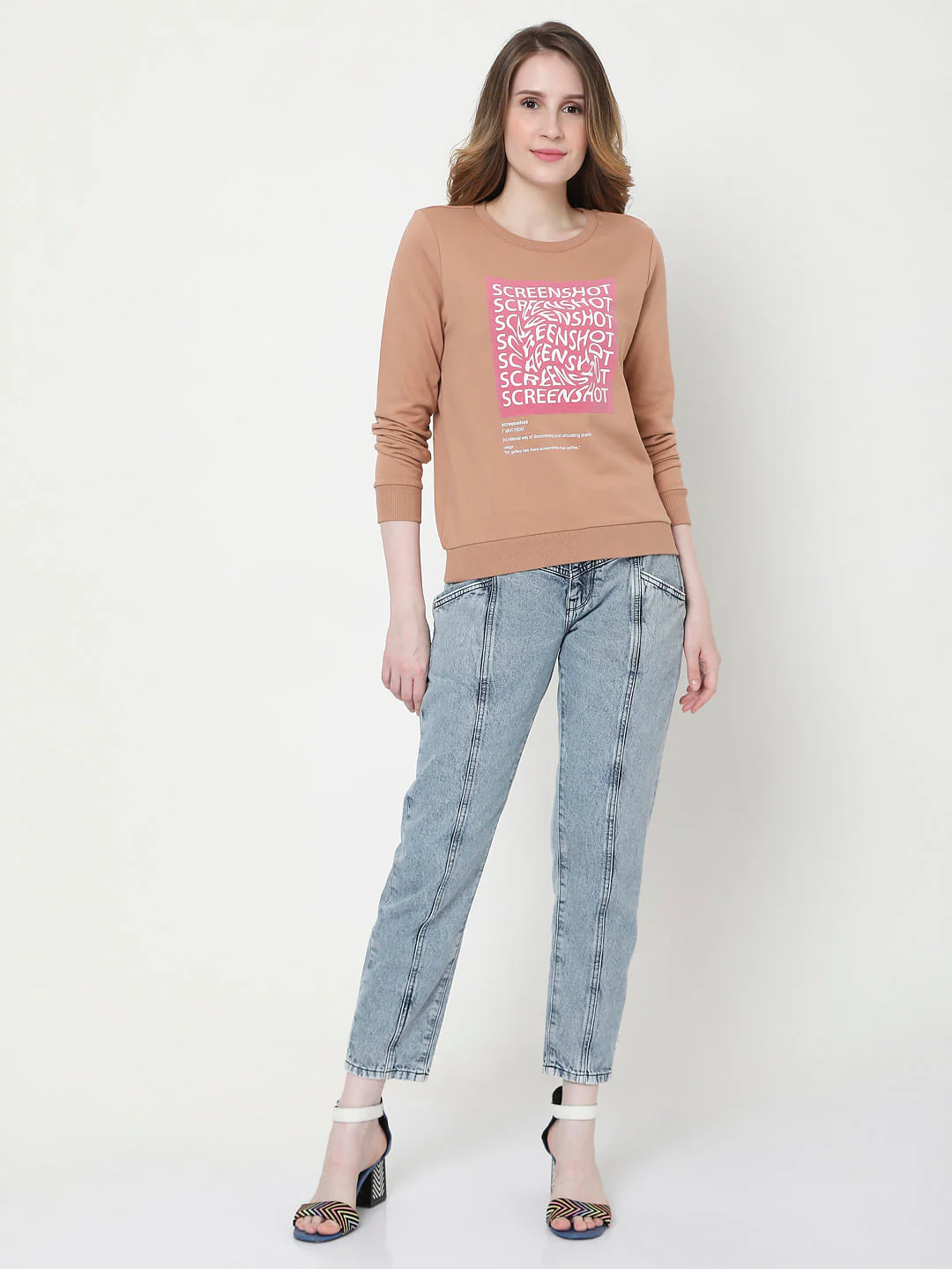 Beige Graphic Print Sweatshirt - Image 5