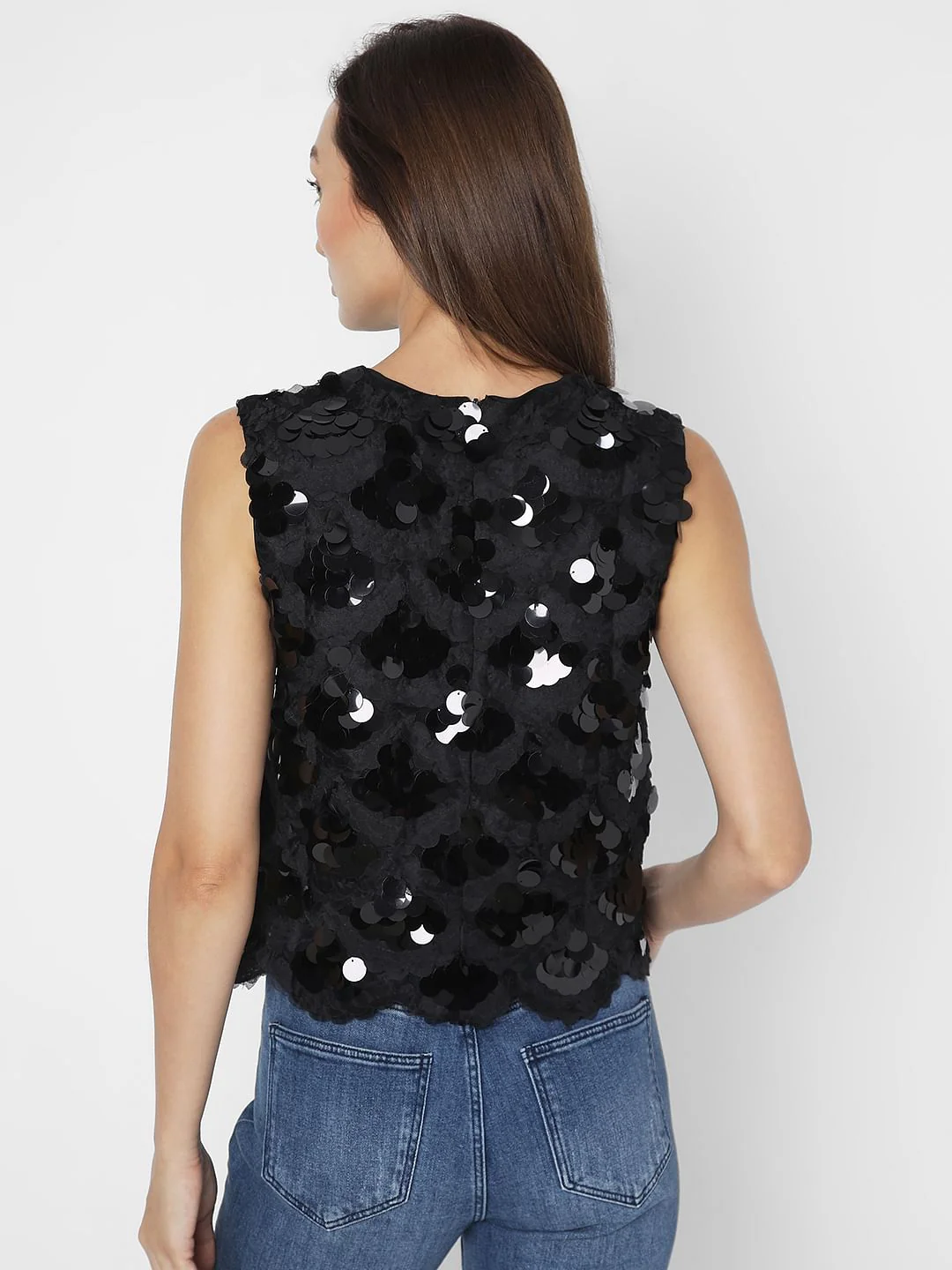 Black Sequin Detail Sleeveless Top - Image 4