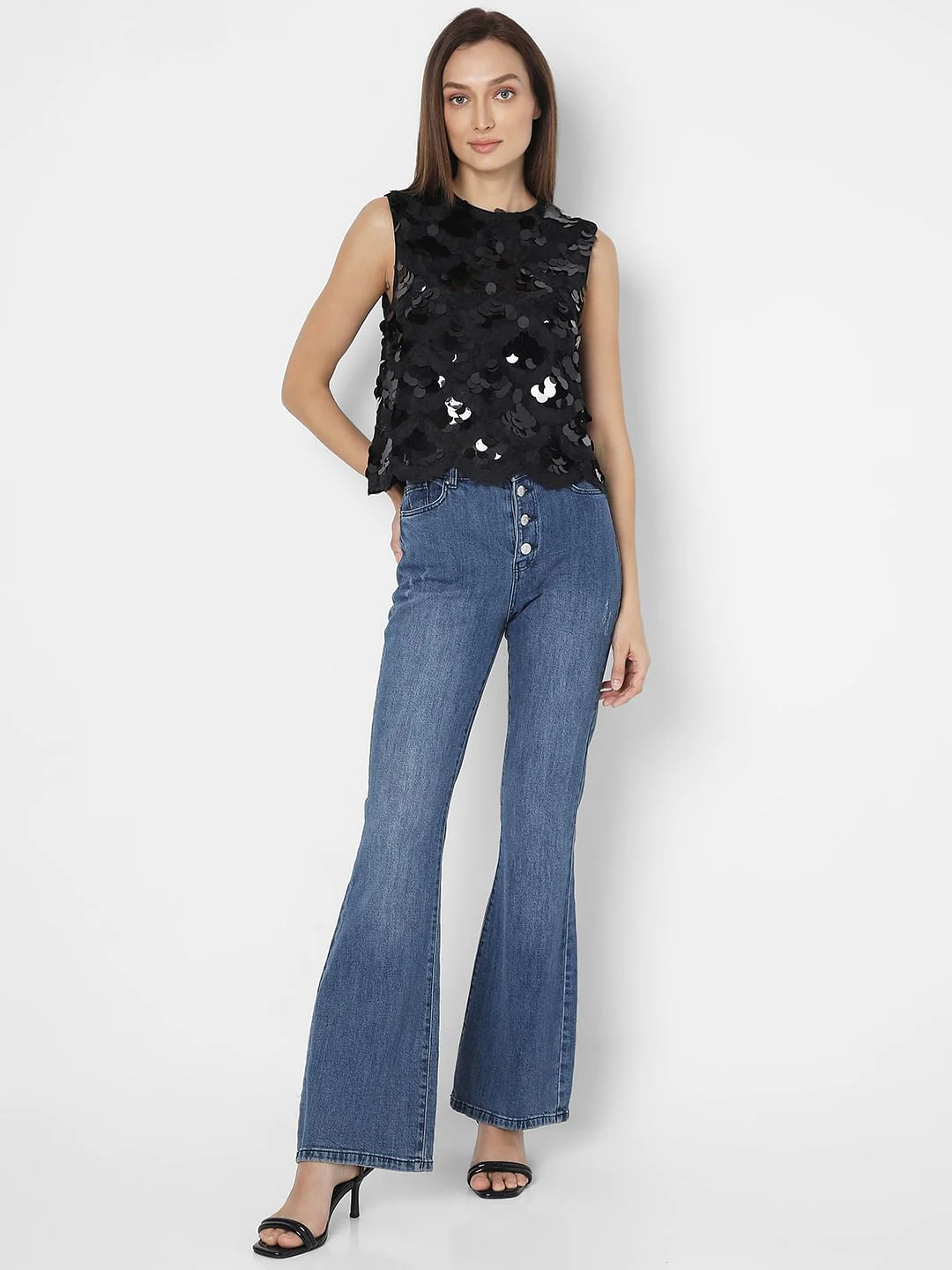 Black Sequin Detail Sleeveless Top - Image 5