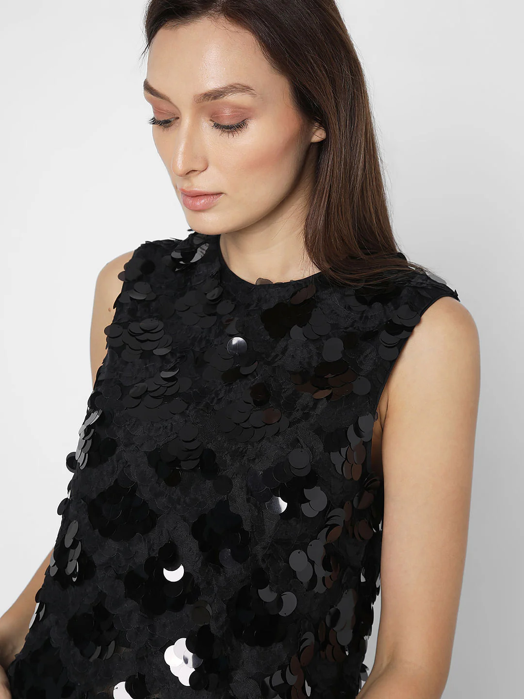Black Sequin Detail Sleeveless Top - Image 8