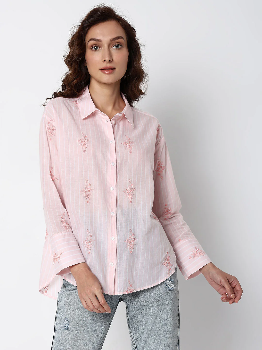 Pink Striped Embroidered Shirt - Image 2