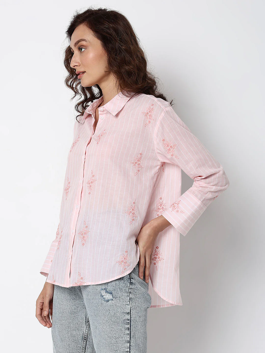 Pink Striped Embroidered Shirt - Image 3