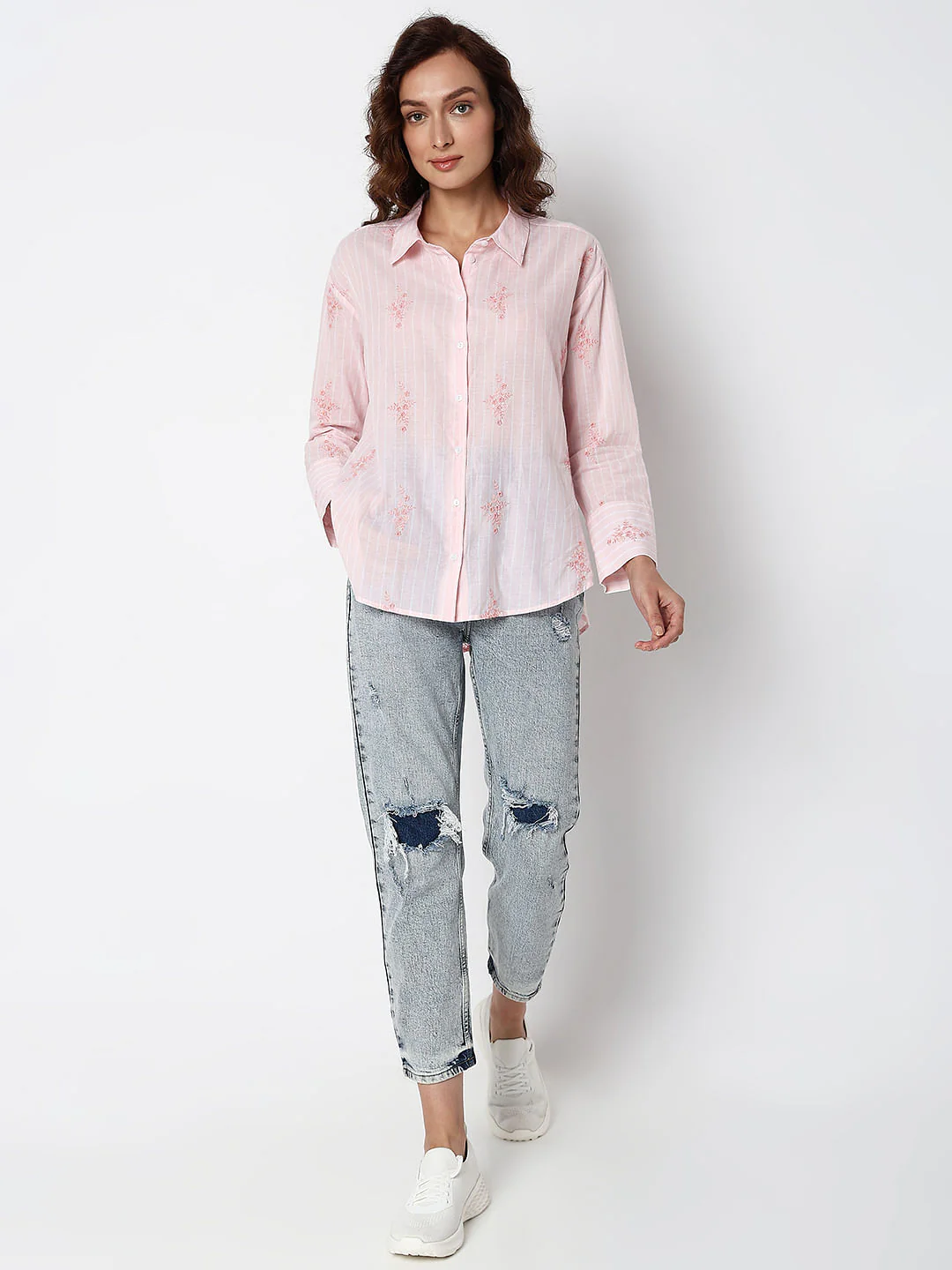 Pink Striped Embroidered Shirt - Image 5
