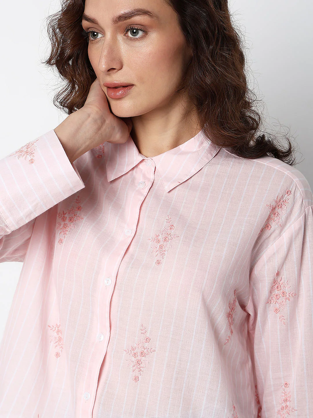 Pink Striped Embroidered Shirt - Image 6