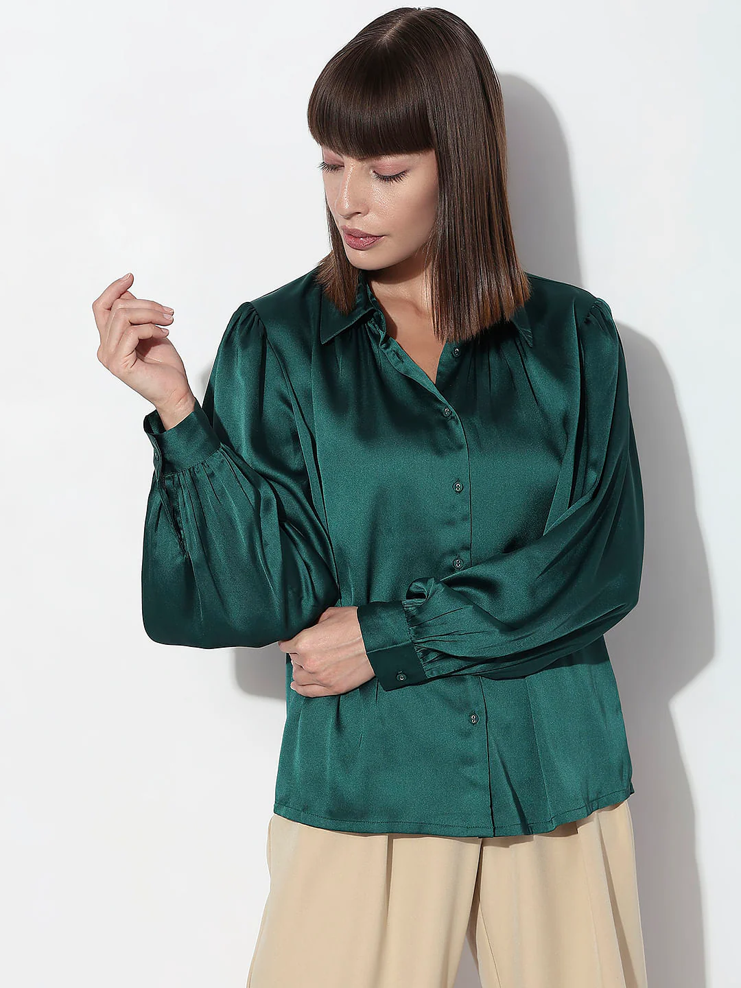 Dark Green Satin Shirt - Image 2
