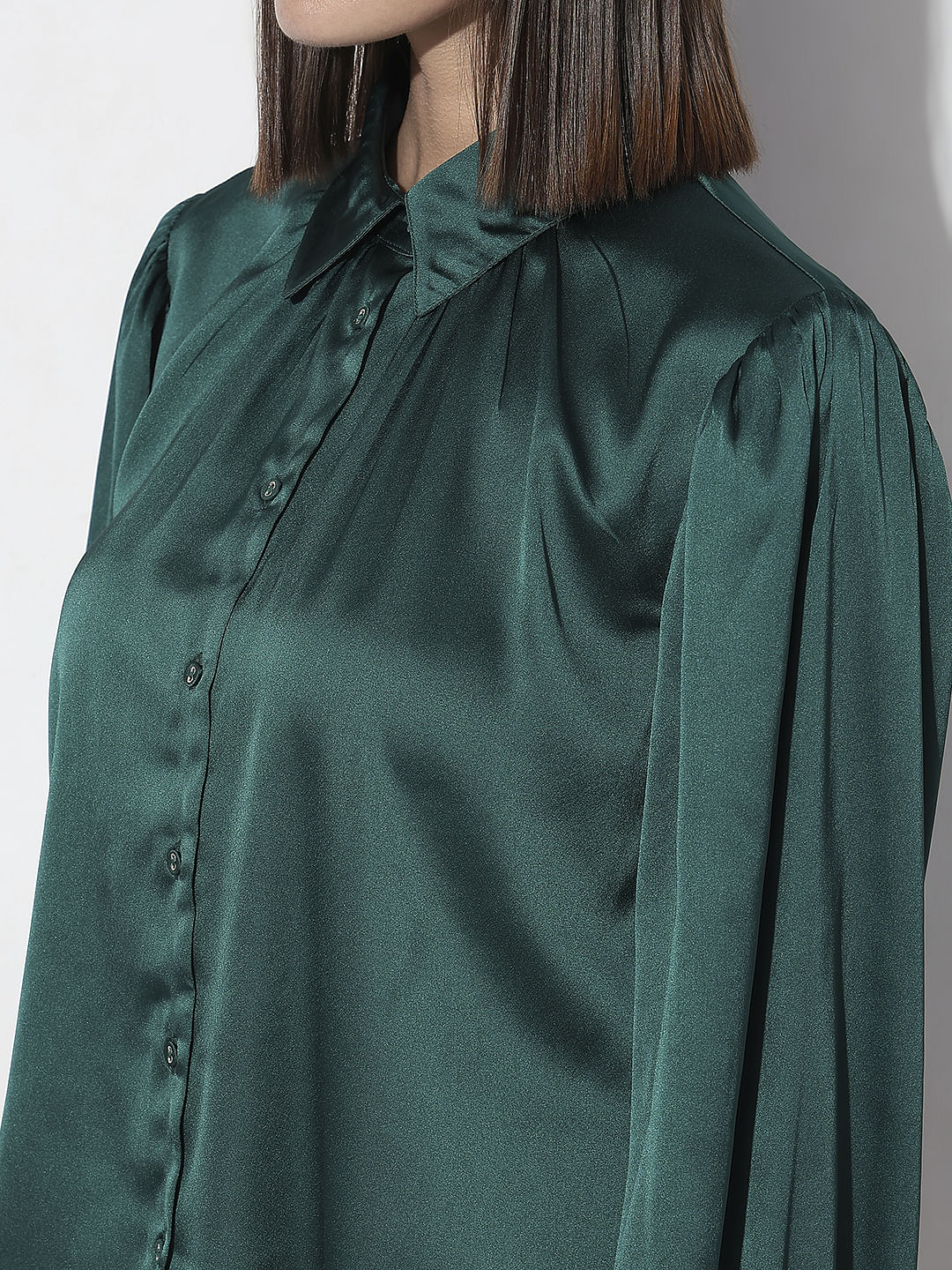 Dark Green Satin Shirt - Image 8