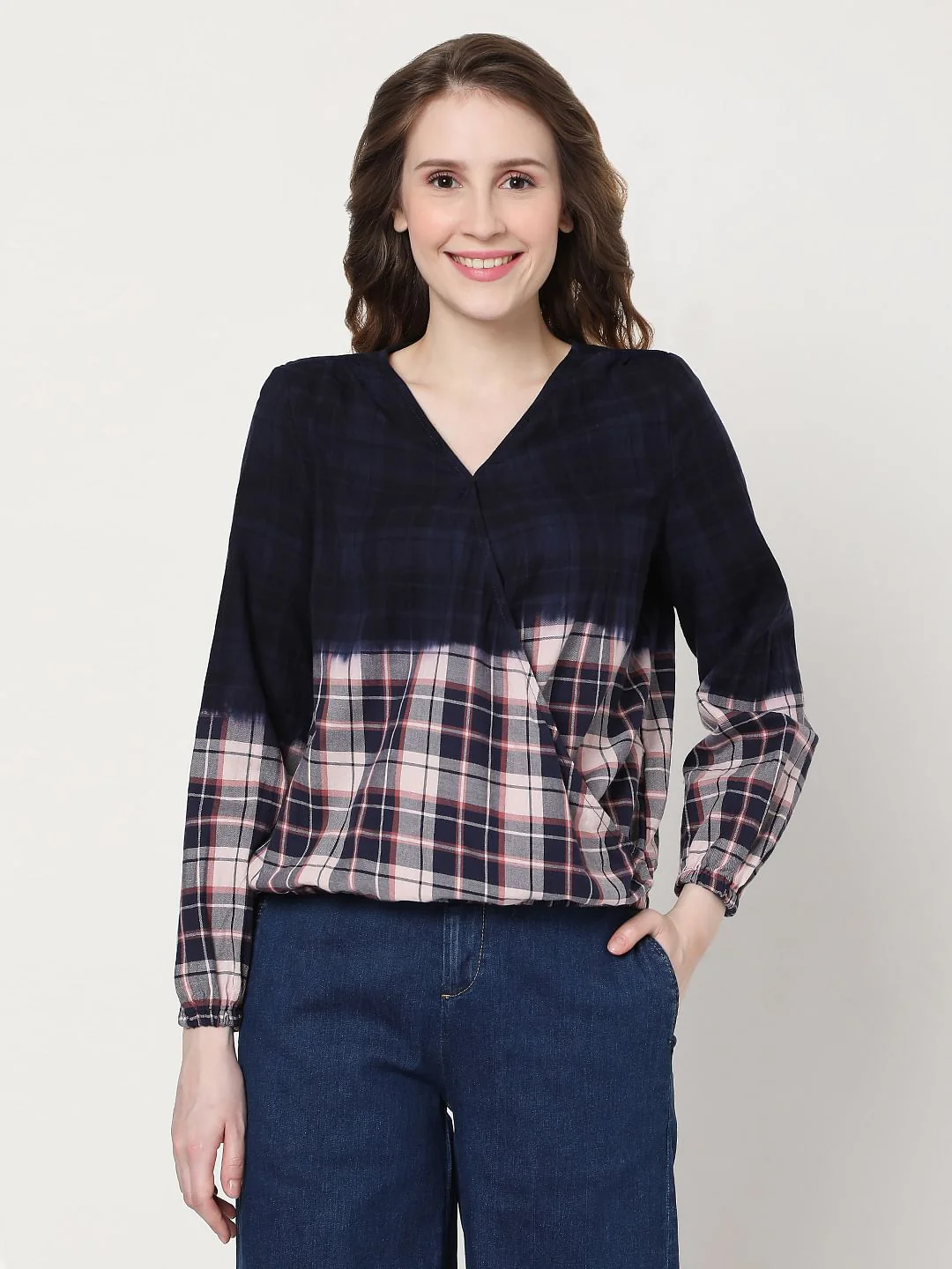 Blue Two-Toned Check Top - Image 2