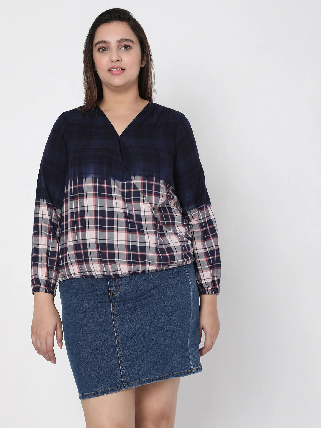 Curve Blue Washed Check Top - Image 2