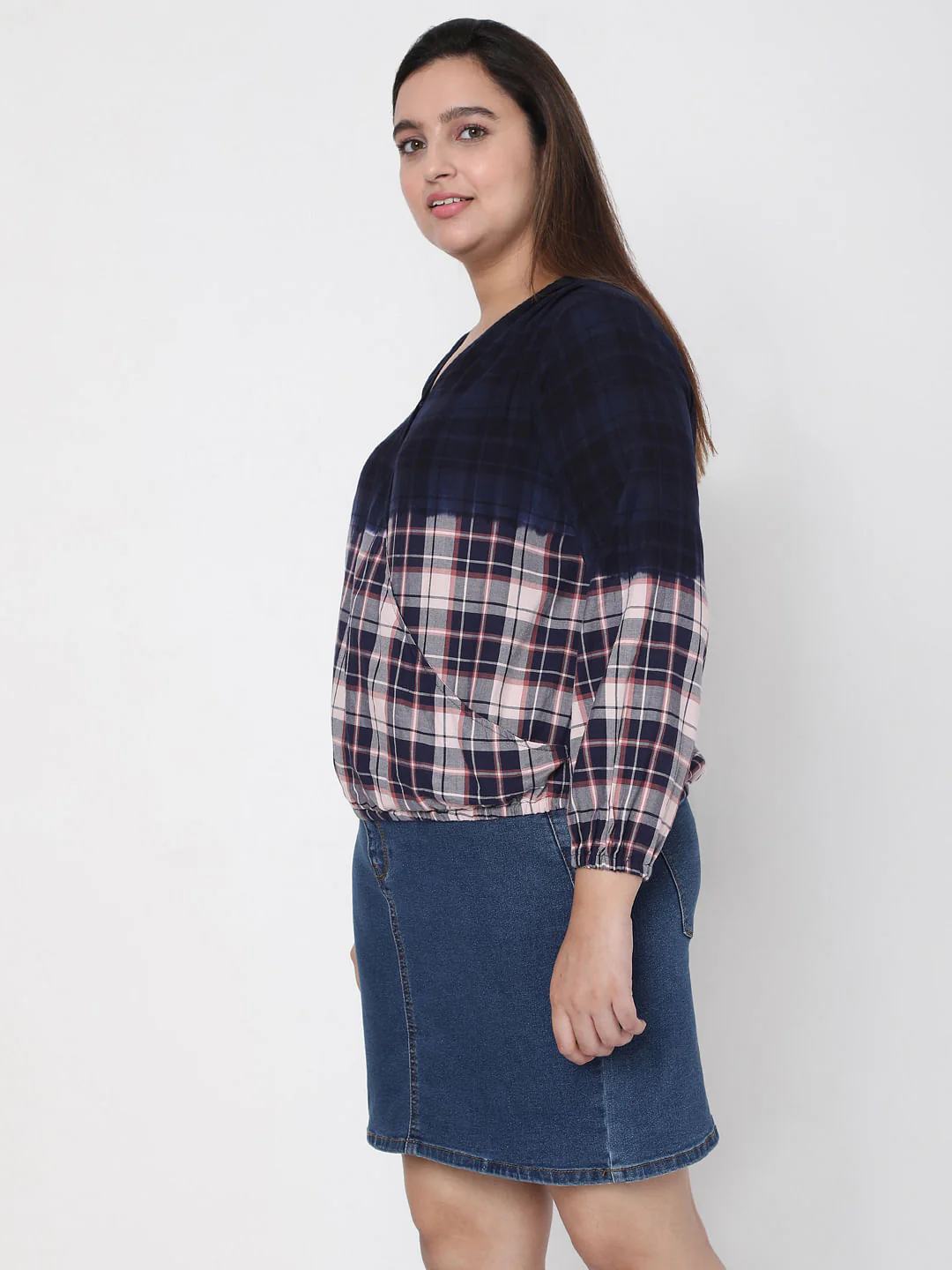 Curve Blue Washed Check Top - Image 3