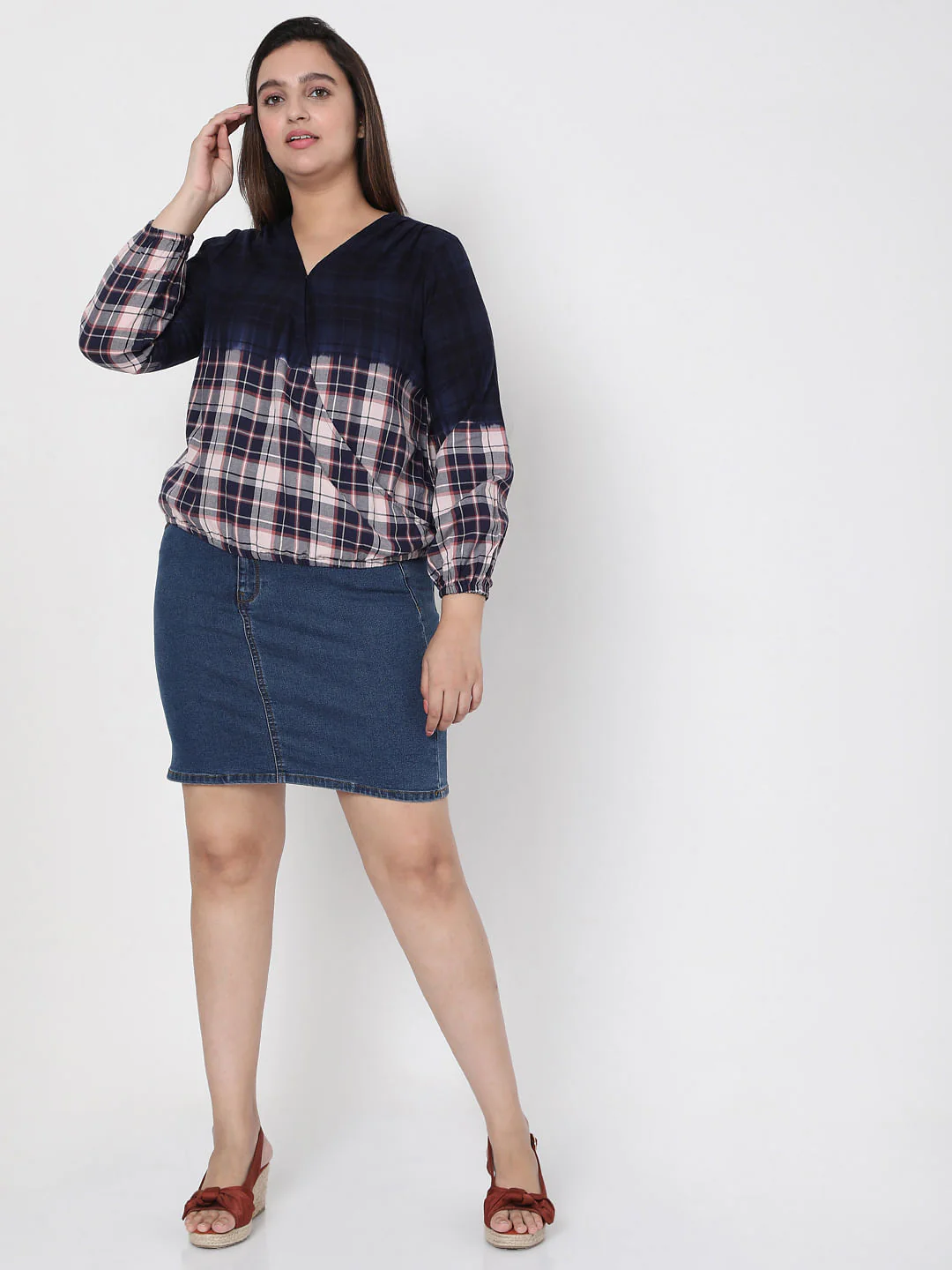 Curve Blue Washed Check Top - Image 5