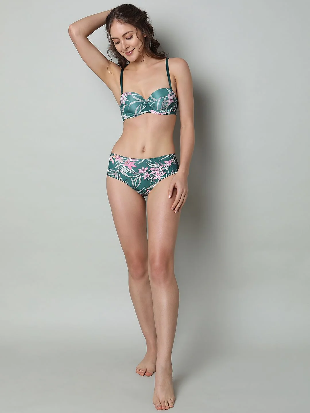 Green Floral Lightly Lined Strapless Bra - Image 5