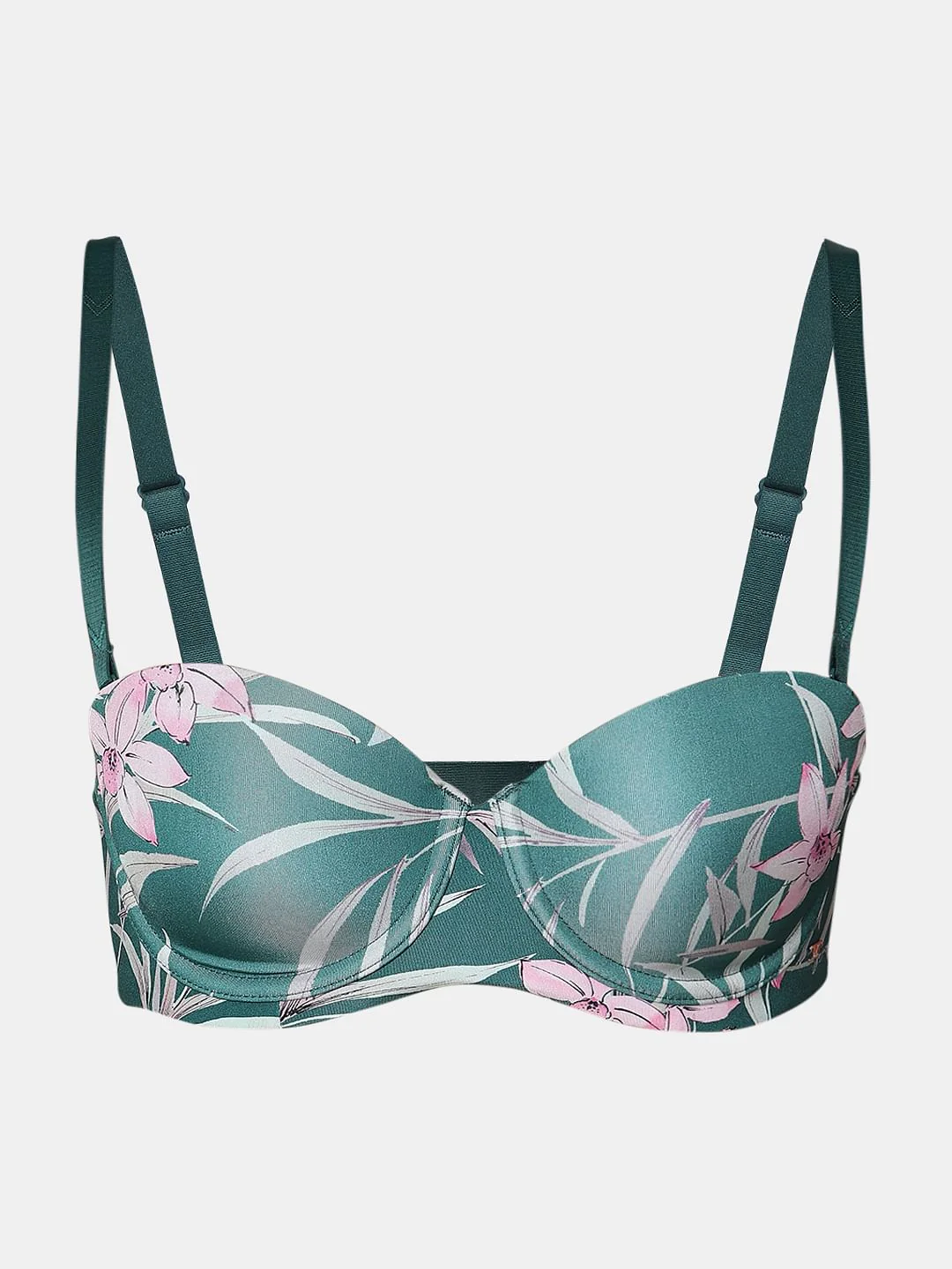 Green Floral Lightly Lined Strapless Bra - Image 7