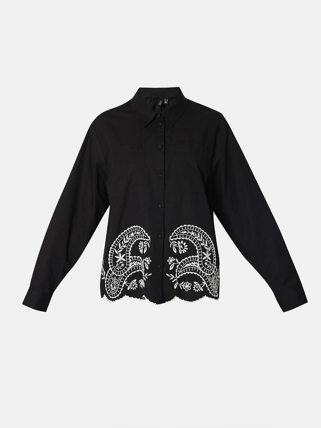 Black Contrast Embroidery Shirt - Image 7