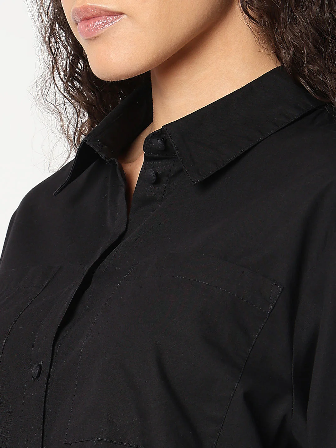 Black Contrast Embroidery Shirt - Image 8