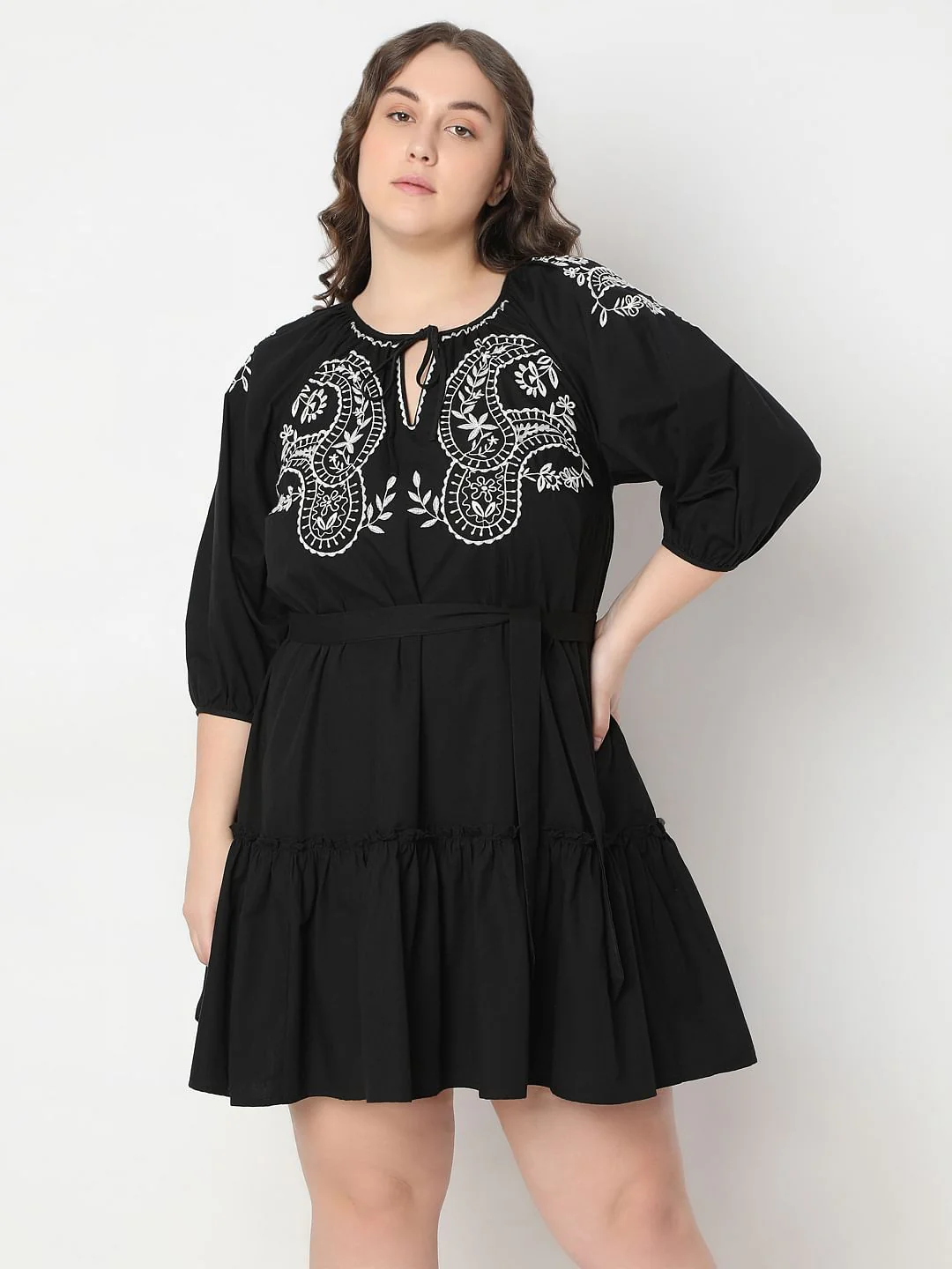Curve Black Embroidered Shift Dress - Image 2
