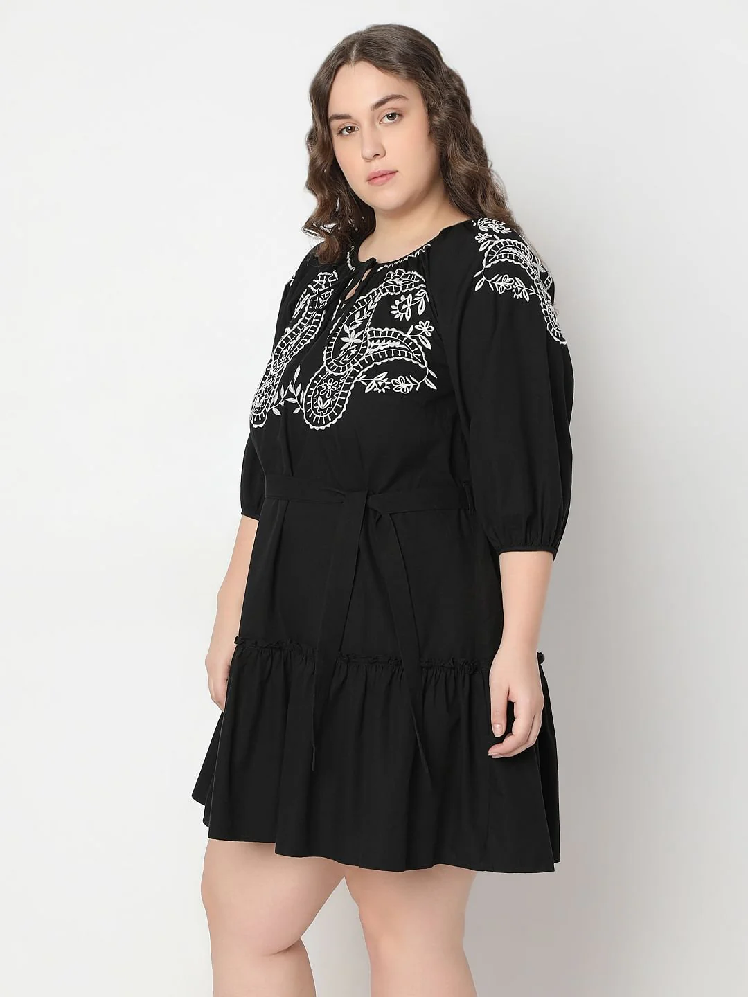 Curve Black Embroidered Shift Dress - Image 3