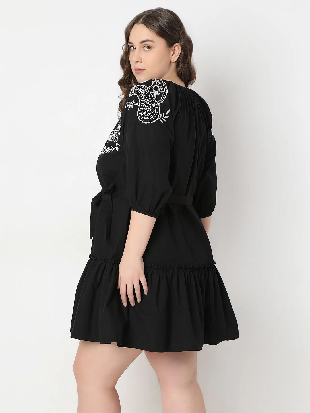 Curve Black Embroidered Shift Dress - Image 4