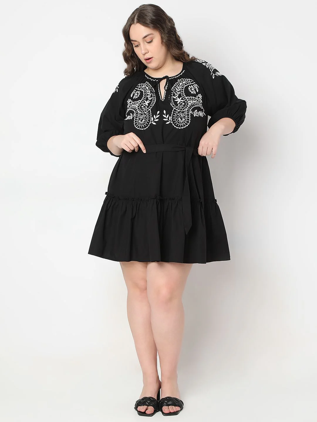 Curve Black Embroidered Shift Dress - Image 5