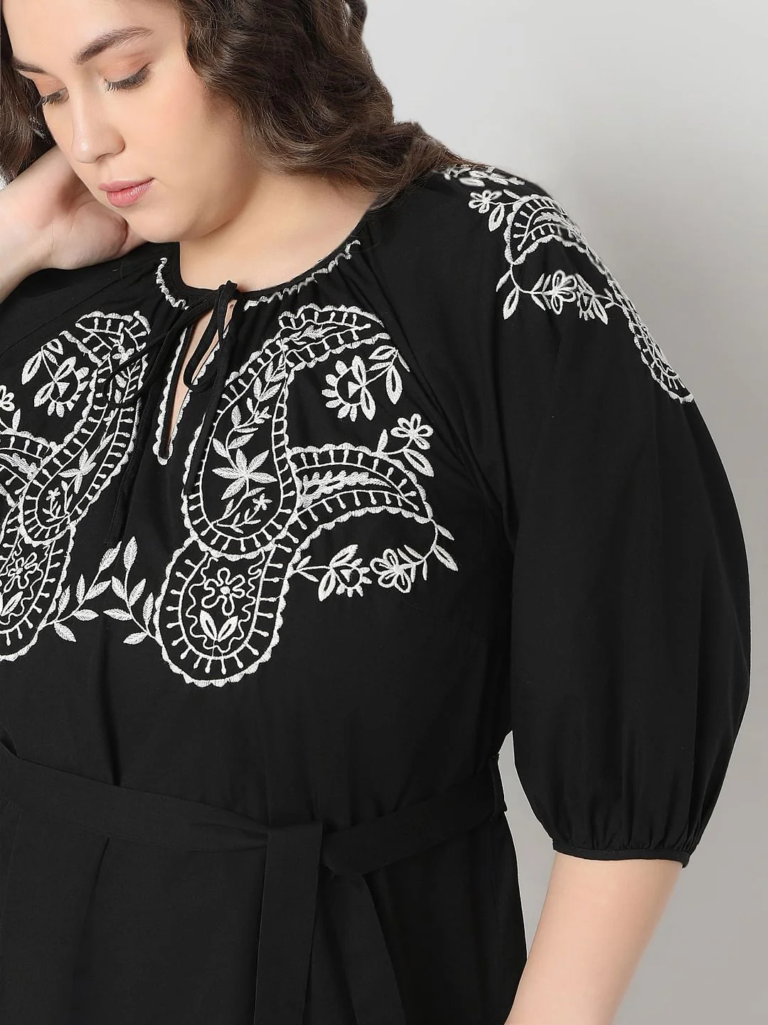 Curve Black Embroidered Shift Dress - Image 6