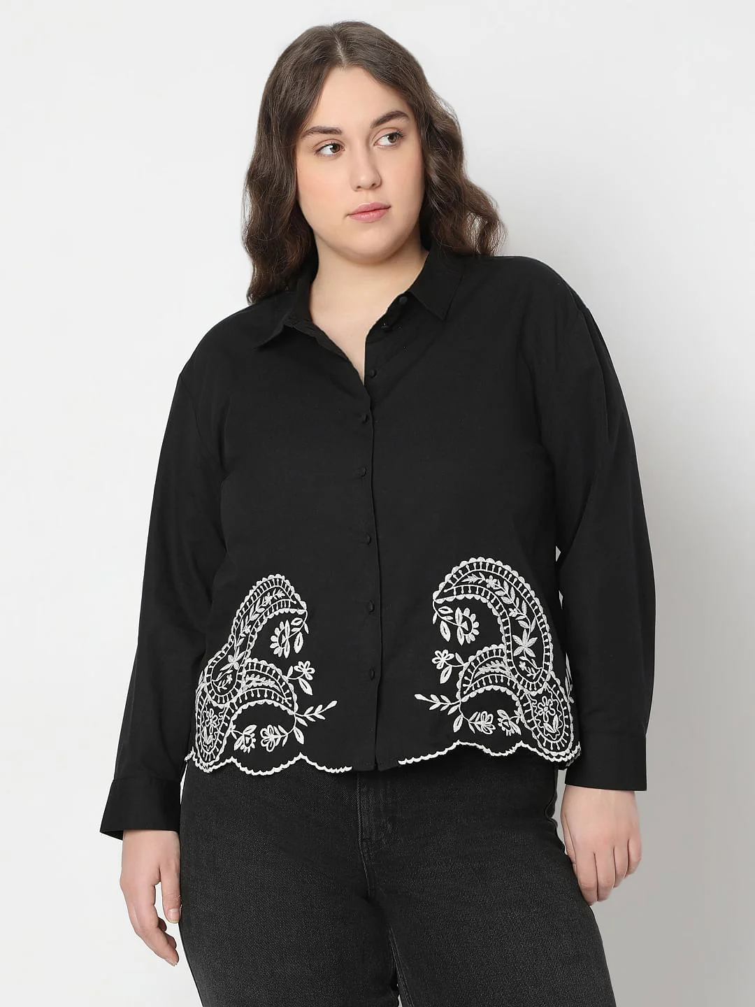 Curve Black Embroidered Shirt - Image 2