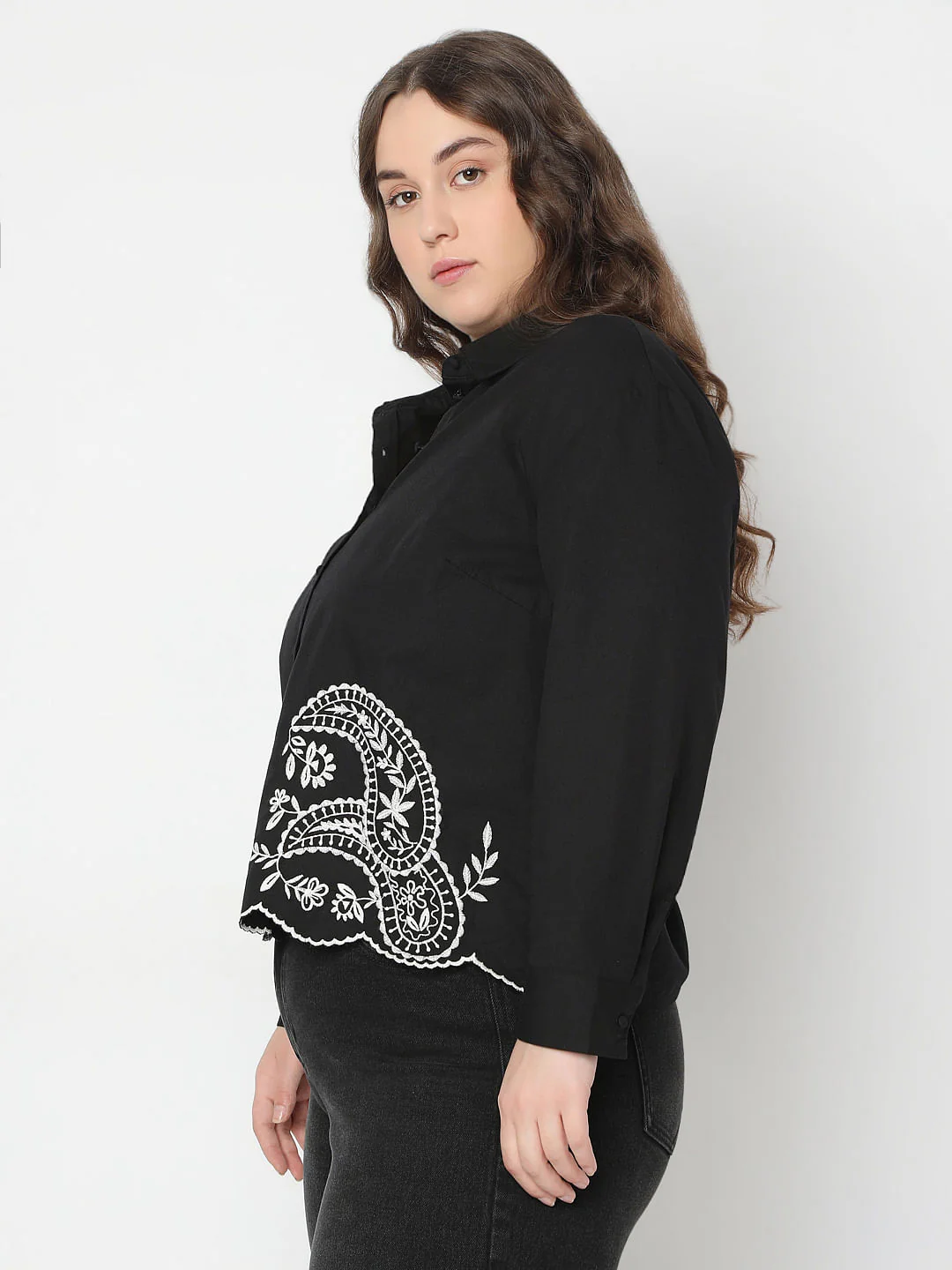Curve Black Embroidered Shirt - Image 3