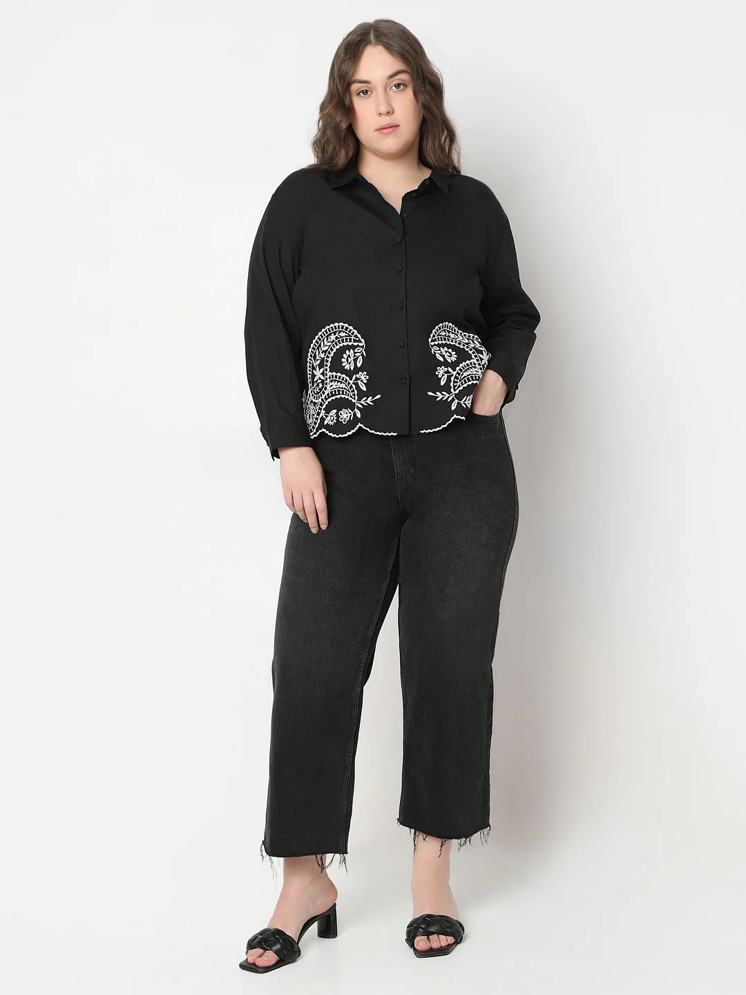 Curve Black Embroidered Shirt - Image 5