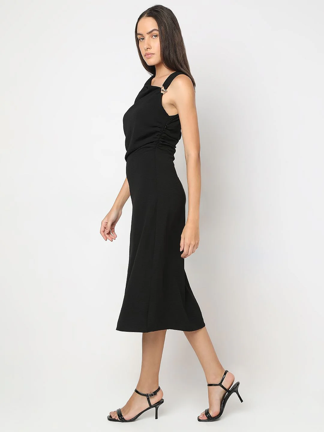 Black Asymmetric Midi Dress - Image 3
