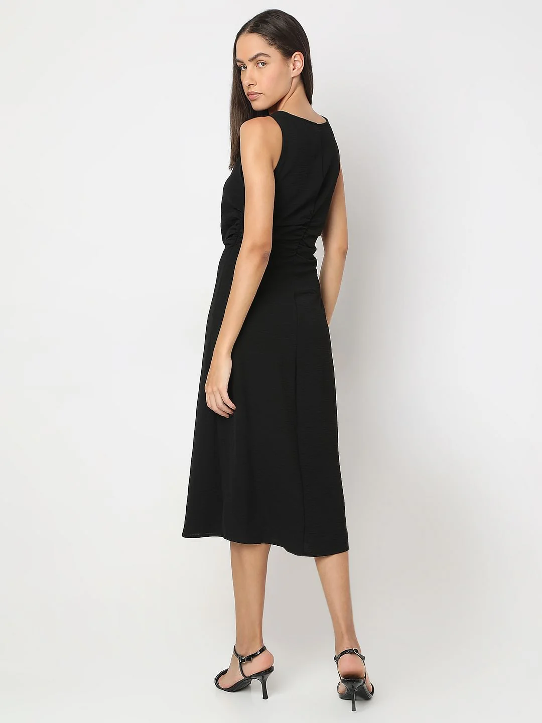 Black Asymmetric Midi Dress - Image 4