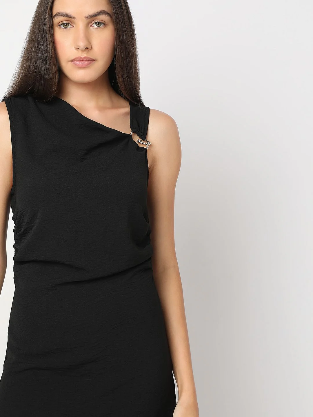 Black Asymmetric Midi Dress - Image 5
